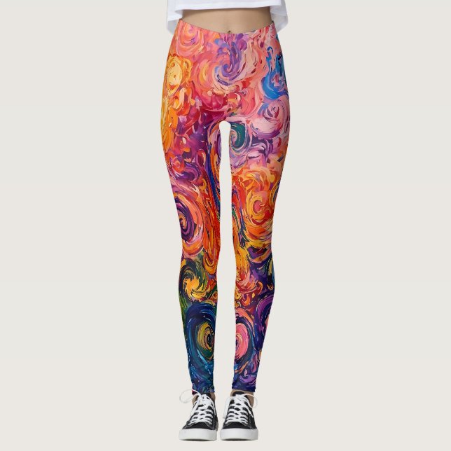 Psychedelic Swirls Oljemålning Leggings (Framsida)