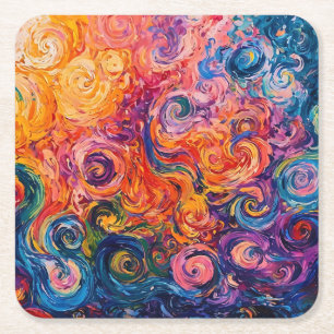 Psychedelic Swirls Oljemålning Underlägg Papper Kvadrat