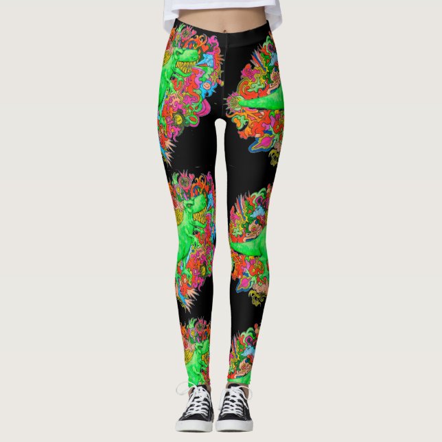 Psychedelic T-Rex Leggings (Framsida)