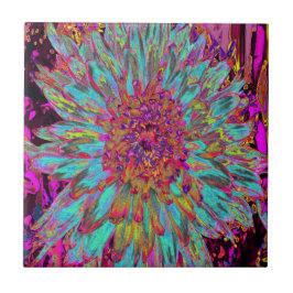 Psychedelic Teal Blue Abstrakt Decorative Dahlia Kakelplatta