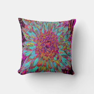 Psychedelic Teal Blue Abstrakt Decorative Dahlia Kudde