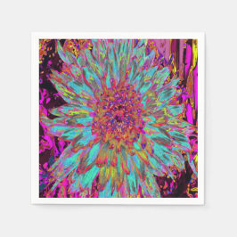 Psychedelic Teal Blue Abstrakt Decorative Dahlia Pappersservett