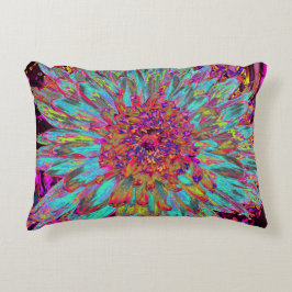 Psychedelic Teal Blue Abstrakt Decorative Dahlia Prydnadskudde