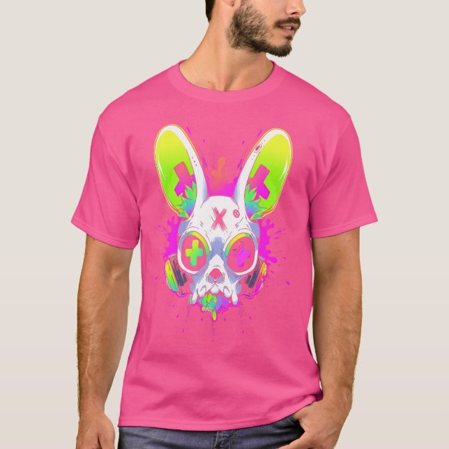 Psychedelic Techno Rabbit Rave Edm Punk Grunge Ae T Shirt (Framsida)