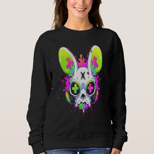 Psychedelic Techno Rabbit Rave EDM Punk Grunge Aes T Shirt (Framsida)