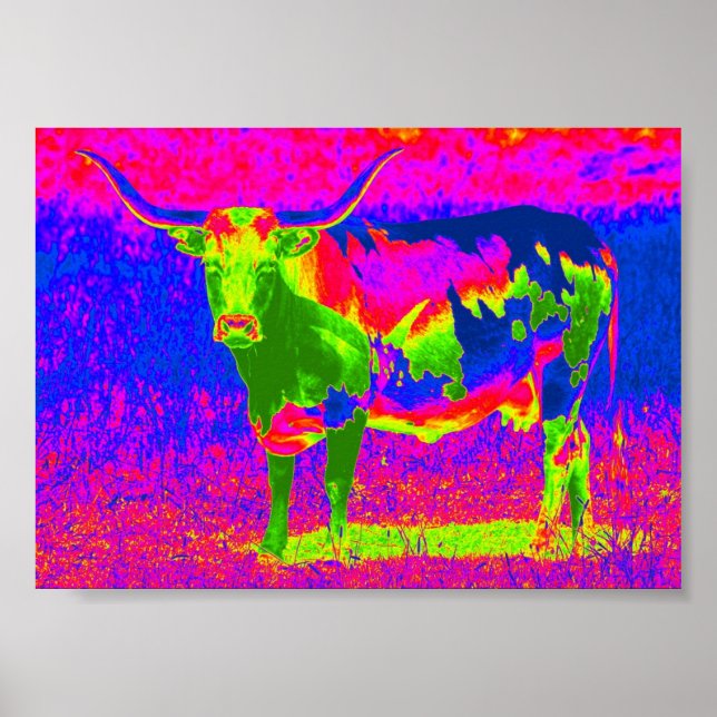 Psychedelic Texas Longhorn Cow Poster (Framsidan)