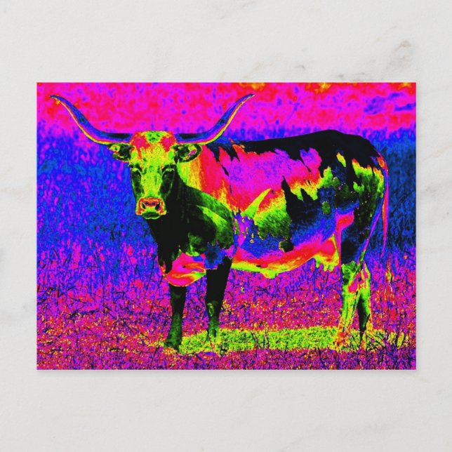 Psychedelic Texas Longhorn Cow Vykort (Framsida)