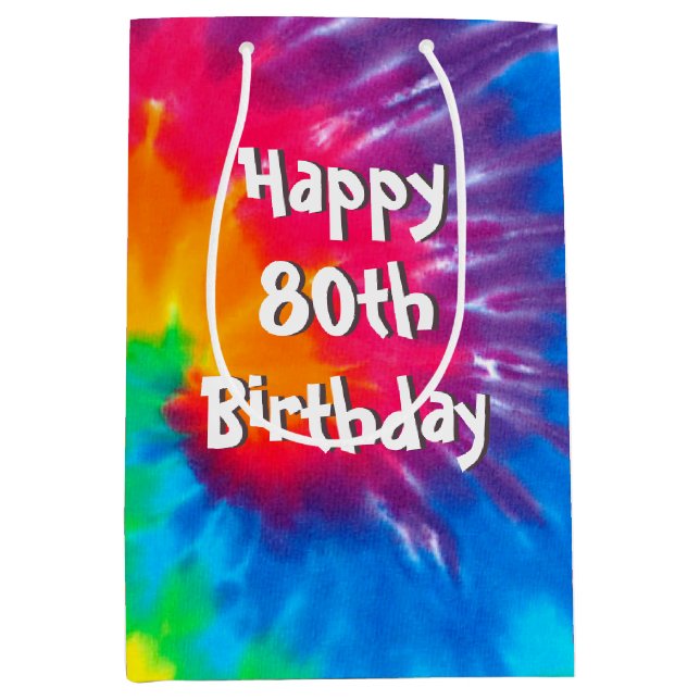 Psychedelic Tie Dye 80th Birthday Medium Gift Bag (Framsidan)