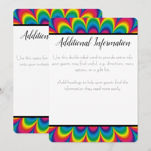 Psychedelic Tie Dye - ytterligare informationskort Inbjudningar (Fram/baksida)