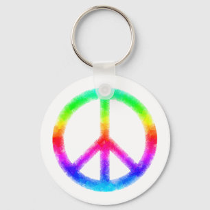 Psychedelic Tie-Färg fredstecken Keychain (vit) Nyckelring