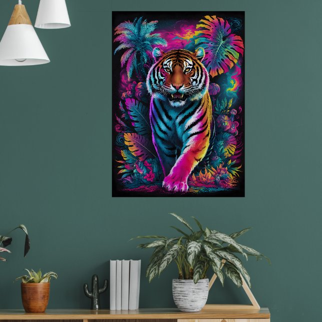Psychedelic Tiger - Vibrant Neon Jungle Art Poster (Vardagsrum 1)
