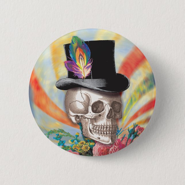 Psychedelic Top hat Skull-knapp Knapp (Framsida)