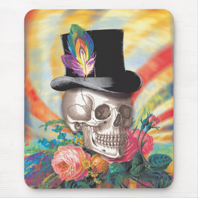 Psychedelic Top hat Skull Mousepad Musmatta (Framsidan)