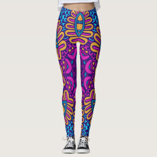 Psychedelic Tribal Mönster Leggings - Vibrant Boho