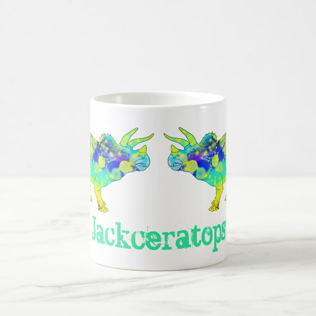 Psychedelic Triceratops Dinosaur art Jack Add Namn Kaffemugg (Center)