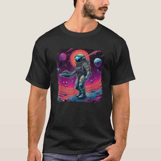 Psychedelic Trippy Black Light Astronaut Space Art T Shirt (Framsida)