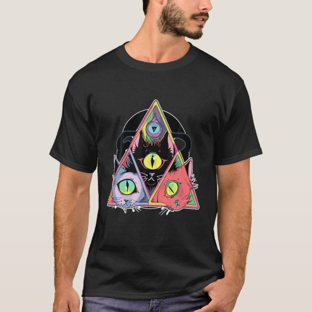 Psychedelic Trippy Cat Art Helig Geometry T Shirt (Framsida)