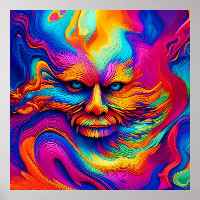Psychedelic Trippy Colorful Abstrakt Paint Stänk Poster (Framsidan)