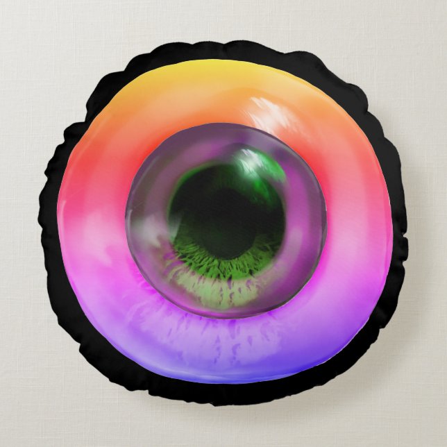 Psychedelic Trippy Konstig Hippie Funky Öga Rund Kudde (Framsidan)