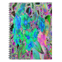 Psychedelic Trippy Lime Green och Blåa blommor Anteckningsbok