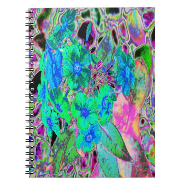 Psychedelic Trippy Lime Green och Blåa blommor Anteckningsbok (Framsidan)