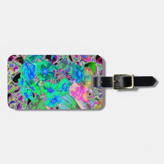 Psychedelic Trippy Lime Green och Blåa blommor Bagagebricka (Horisontell Framsida)
