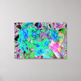 Psychedelic Trippy Lime Green och Blåa blommor Canvastryck