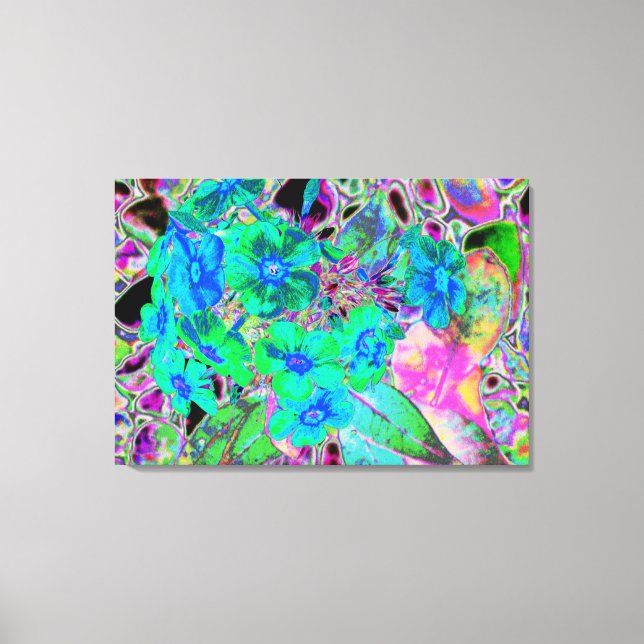 Psychedelic Trippy Lime Green och Blåa blommor Canvastryck (Framsida)