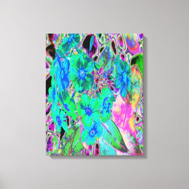 Psychedelic Trippy Lime Green och Blåa blommor Canvastryck (Framsida)