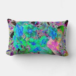 Psychedelic Trippy Lime Green och Blåa blommor Lumbarkudde