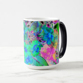 Psychedelic Trippy Lime Green och Blåa blommor Magisk Mugg