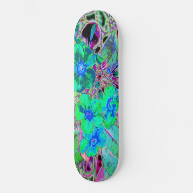 Psychedelic Trippy Lime Green och Blåa blommor Mini Skateboard Bräda 18,5 Cm (Framsida)