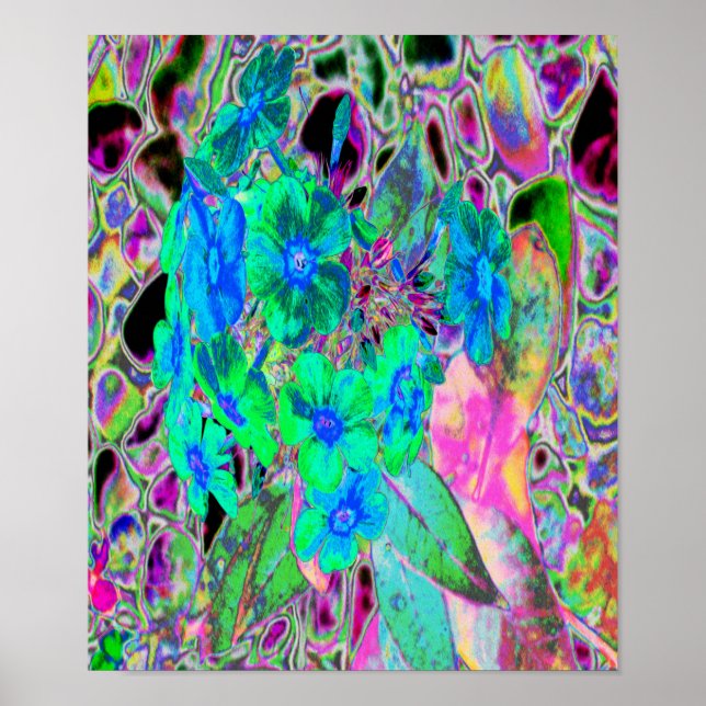 Psychedelic Trippy Lime Green och Blåa blommor Poster (Framsidan)