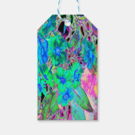 Psychedelic Trippy Lime Green och Blåa blommor Presentetikett