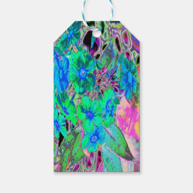 Psychedelic Trippy Lime Green och Blåa blommor Presentetikett (Framsidan)