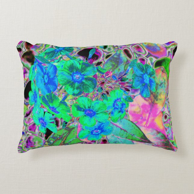Psychedelic Trippy Lime Green och Blåa blommor Prydnadskudde (Framsidan)