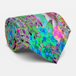 Psychedelic Trippy Lime Green och Blåa blommor Slips