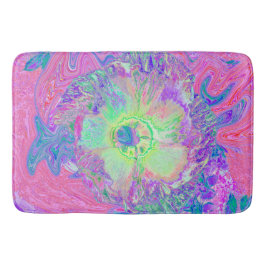Psychedelic Trippy Lime Green och Lila Hibiscus Badrumsmatta