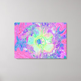 Psychedelic Trippy Lime Green och Lila Hibiscus Canvastryck