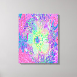 Psychedelic Trippy Lime Green och Lila Hibiscus Canvastryck