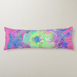 Psychedelic Trippy Lime Green och Lila Hibiscus Kroppskudde