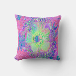 Psychedelic Trippy Lime Green och Lila Hibiscus Kudde