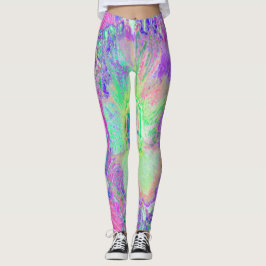 Psychedelic Trippy Lime Green och Lila Hibiscus Leggings