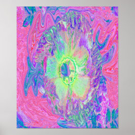 Psychedelic Trippy Lime Green och Lila Hibiscus Poster