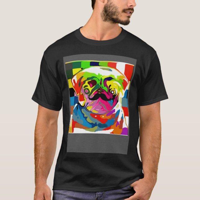 Psychedelic Trippy Moustache Pug T Shirt (Framsida)