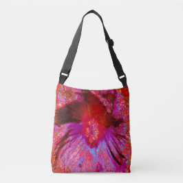 Psychedelic Trippy Retro Red Hibiscus Flower Axelväska