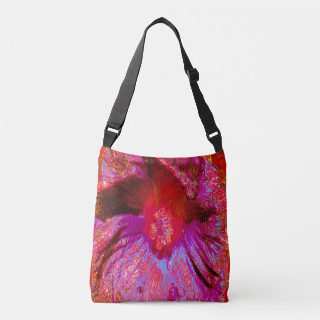 Psychedelic Trippy Retro Red Hibiscus Flower Axelväska (Framsida)