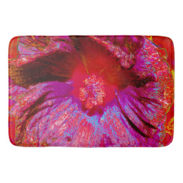 Psychedelic Trippy Retro Red Hibiscus Flower Badrumsmatta