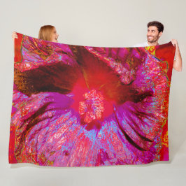 Psychedelic Trippy Retro Red Hibiscus Flower Fleecefilt