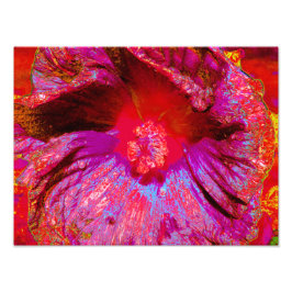 Psychedelic Trippy Retro Red Hibiscus Flower Fototryck